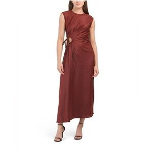 House of Harlow 1960. Ruched Side Cut-out Satin Maxi Dress